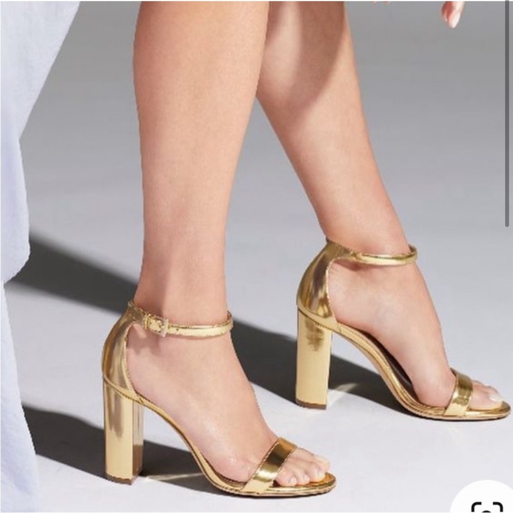 M Gemi The Pilone Gold Leather Block Heel Ankle Strap 6.5 37